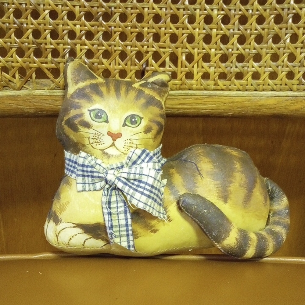Cat Decor, Tiger Kitten, Stuffed & Painted Feline